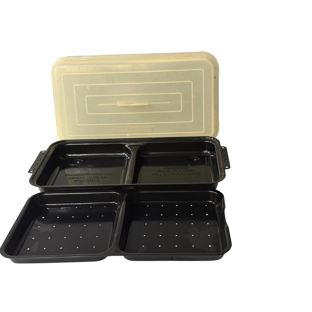 Ronco Showtime Rotisserie Steaming Heating Tray Set Black 3 Piece Accessory